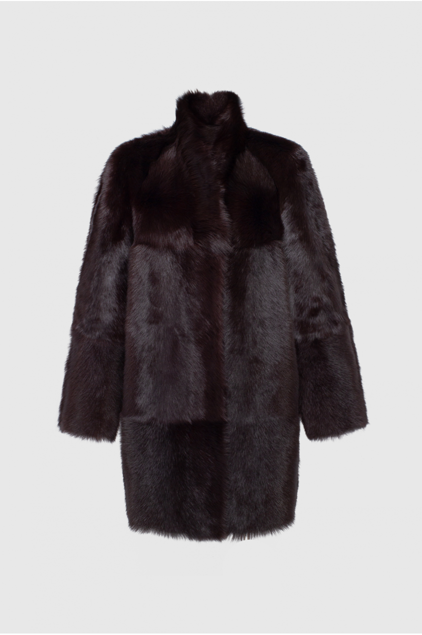 Double-sided dark chocolate-colored sheepskin coat made of Tuscan sheep