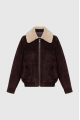 Brown genuine leather suede jacket with fur collar
