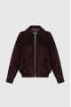 Brown genuine leather suede jacket with fur collar