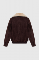 Brown genuine leather suede jacket with fur collar