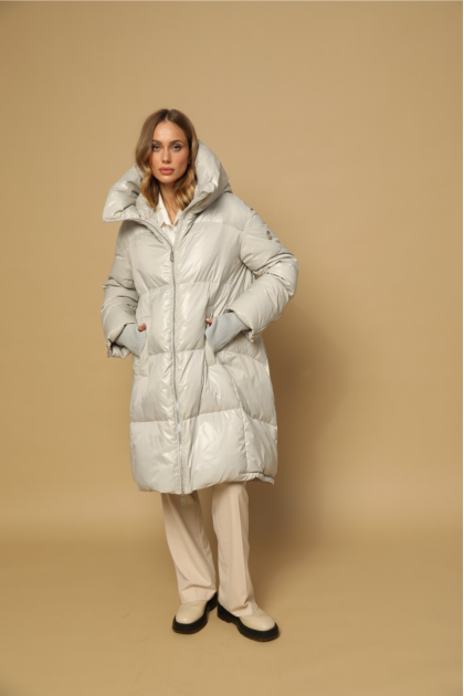 Long light gray down jacket