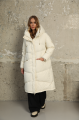 Long women's milk-colored down jacket with natural filler