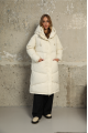 Long women's milk-colored down jacket with natural filler