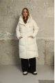 Long women's milk-colored down jacket with natural filler