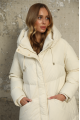 Long women's milk-colored down jacket with natural filler