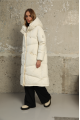 Long women's milk-colored down jacket with natural filler