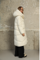 Long women's milk-colored down jacket with natural filler