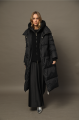 Black long down jacket with natural filler in OVERSIZE style