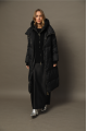 Black long down jacket with natural filler in OVERSIZE style