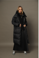 Black long down jacket with natural filler in OVERSIZE style