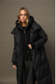 Black long down jacket with natural filler in OVERSIZE style