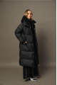 Black long down jacket with natural filler in OVERSIZE style