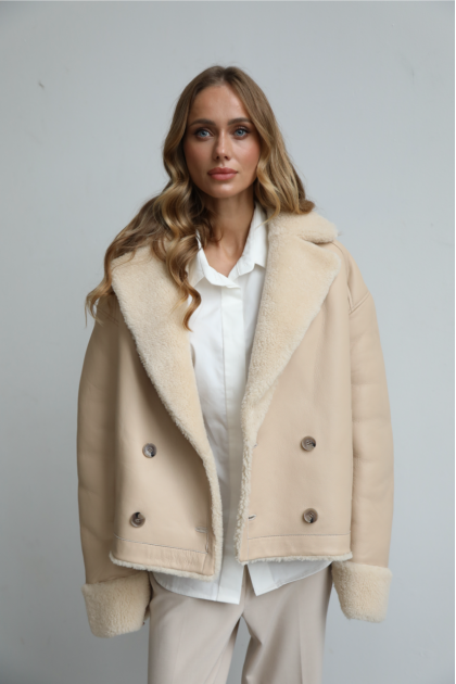 Two-sided beige sheepskin coat