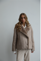 Suede sheepskin coat made of natural sheepskin in dark beige color