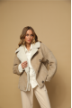 Women's dark gray sheepskin jacket made of natural sheepskin in VINTAGE style