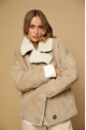 Women's dark gray sheepskin jacket made of natural sheepskin in VINTAGE style