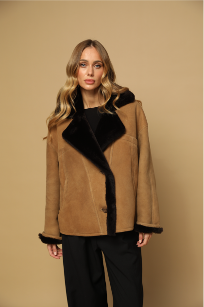 Brown suede sheepskin coat