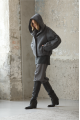 Short sheepskin coat with a hood made of natural gray sheepskin