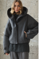 Short sheepskin coat with a hood made of natural gray sheepskin