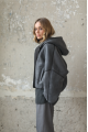 Short sheepskin coat with a hood made of natural gray sheepskin