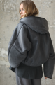 Short sheepskin coat with a hood made of natural gray sheepskin