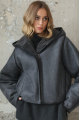 Short sheepskin coat with a hood made of natural gray sheepskin