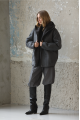 Gray sheepskin coat with a hood made of natural sheepskin