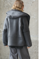 Gray sheepskin coat with a hood made of natural sheepskin