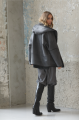 Gray sheepskin coat with a hood made of natural sheepskin