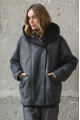 Gray sheepskin coat with a hood made of natural sheepskin