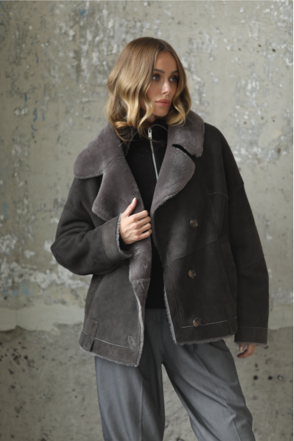 Dark gray sheepskin jacket