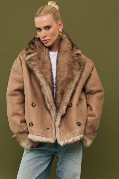 Brown double-sided sheepskin coat