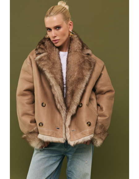Brown double-sided sheepskin coat