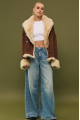 Chocolate-colored suede double-sided sheepskin coat made of cashmere lamb