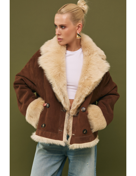 Short double-sided sheepskin coat