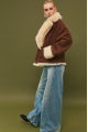Chocolate-colored suede double-sided sheepskin coat made of cashmere lamb