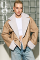 Double-sided short sheepskin coat made of natural sheepskin in beige color