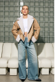 Double-sided short sheepskin coat made of natural sheepskin in beige color