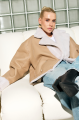 Double-sided short sheepskin coat made of natural sheepskin in beige color