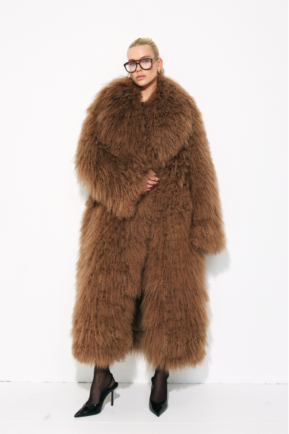 Brown llama fur coat