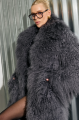 Long women's graphite llama fur coat