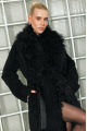 Long double-sided sheepskin coat with llama fur in black