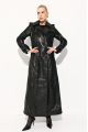 Women's black genuine leather trench coat