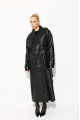 Women's black genuine leather trench coat