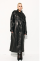 Women's black genuine leather trench coat