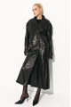 Women's black genuine leather trench coat