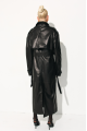 Women's black genuine leather trench coat