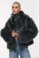 Short double-sided sheepskin coat in gray color made of cashmere lamb