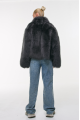 Short double-sided sheepskin coat in gray color made of cashmere lamb