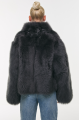 Short double-sided sheepskin coat in gray color made of cashmere lamb
